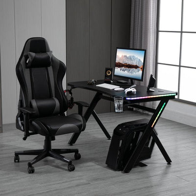 Gaming Desk Computer Table Metal Frame With LED Light, Cup Holder Headphone Hook