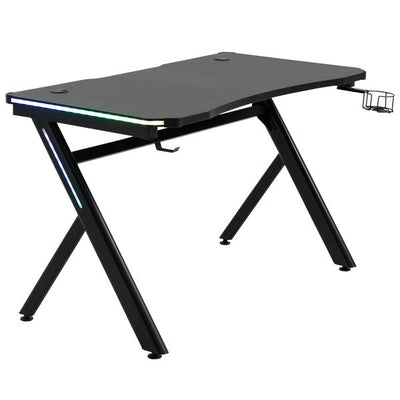 Gaming Desk Computer Table Metal Frame With LED Light, Cup Holder Headphone Hook