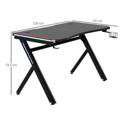 Gaming Desk Computer Table Metal Frame With LED Light, Cup Holder Headphone Hook