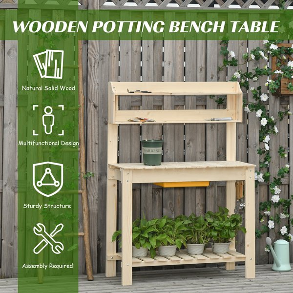 Garden Potting Workstation Table W/ Sliding Tabletop And Dry Sink