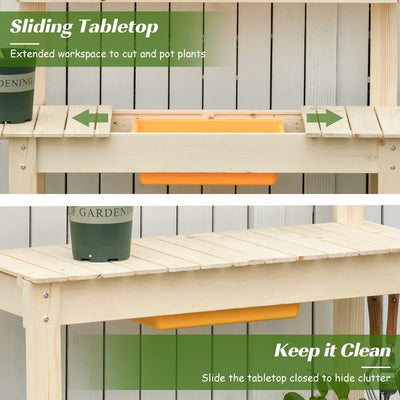 Garden Potting Workstation Table W/ Sliding Tabletop And Dry Sink