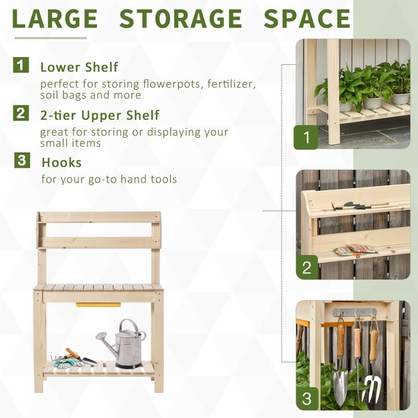 Garden Potting Workstation Table W/ Sliding Tabletop And Dry Sink