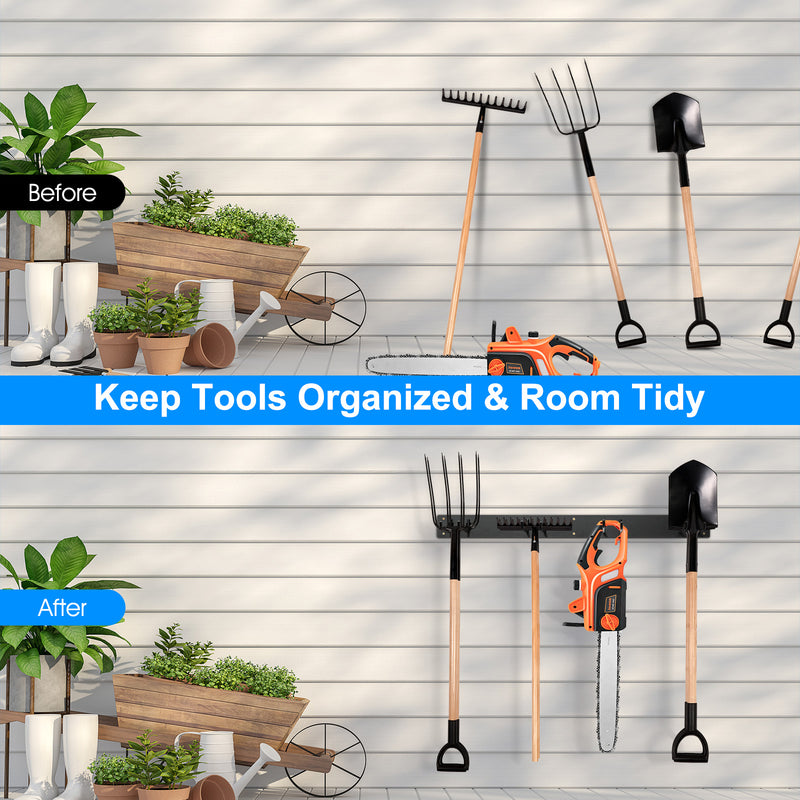 Garden Tool Organizer with 8 Hooks for Shovels, Rakes and More-Black