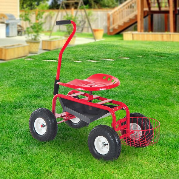 Gardening Planting Rolling Cart W/Tool Tray - Red