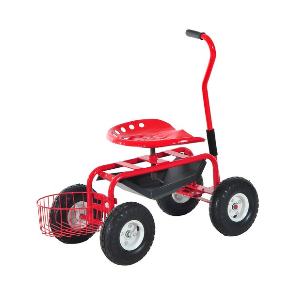 Gardening Planting Rolling Cart W/Tool Tray - Red