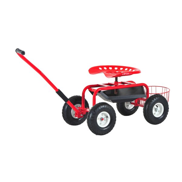 Gardening Planting Rolling Cart W/Tool Tray - Red