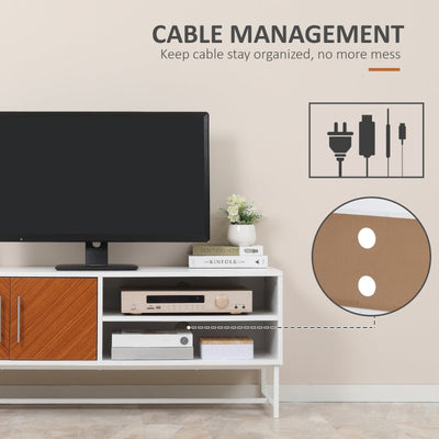 Longline TV Stand, With Wood-Effect Doors - White Brown