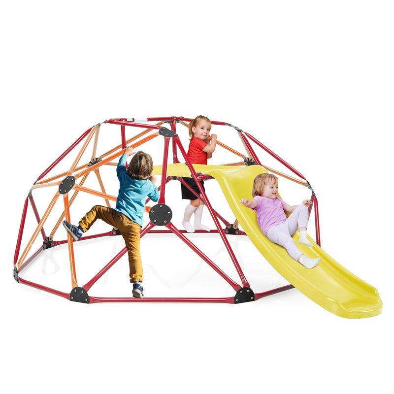 Juego de escalada y tobogán con cúpula geométrica para exteriores, color naranja