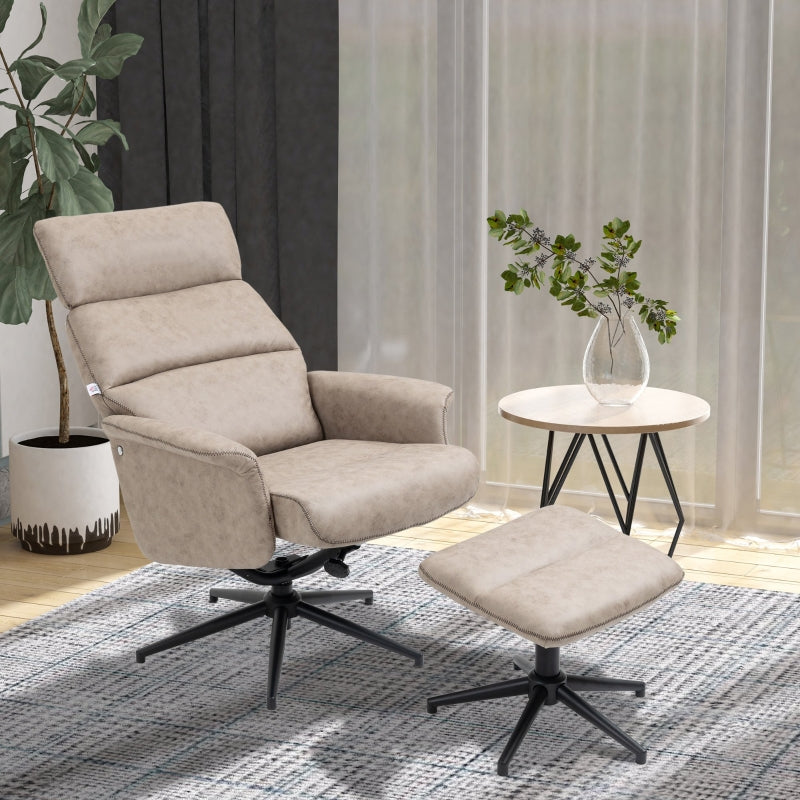 Swivel Recliner Chair And Footstool, Khaki