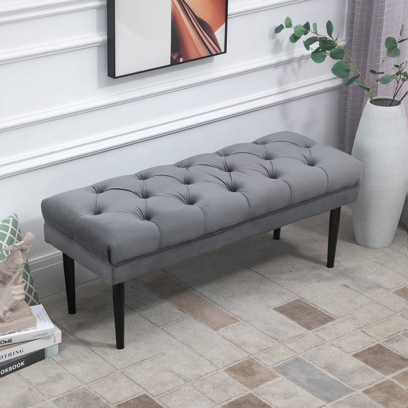 HOMCOM Entryway Bench, Bed End Bench, Button Tufted Window Seat, Upholstered Accent Stool for Living Room, Bedroom, Hallway, Grey