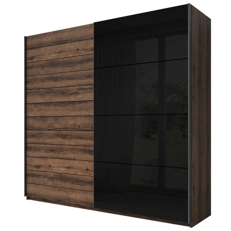 Galaxy Oak & Black Glass 2-Door Sliding Wardrobe  3 Sizes