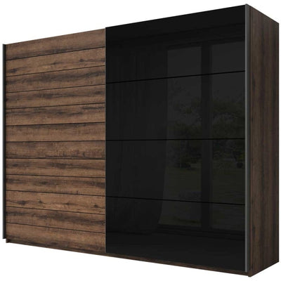 Galaxy Oak & Black Glass 2-Door Sliding Wardrobe  3 Sizes