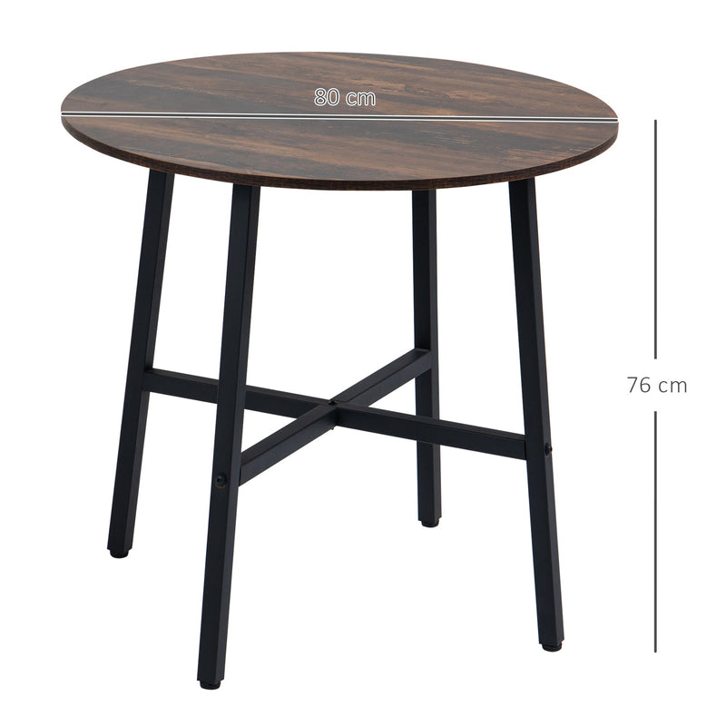 HOMCOM 85cm Dining Room Table, Industrial Style Kitchen Table Round  with Steel Legs, Rustic Brown