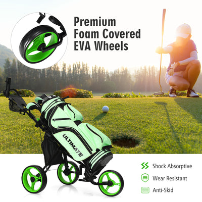 Golf Push Pull Cart with Storage Bag and Foot Brake-Green