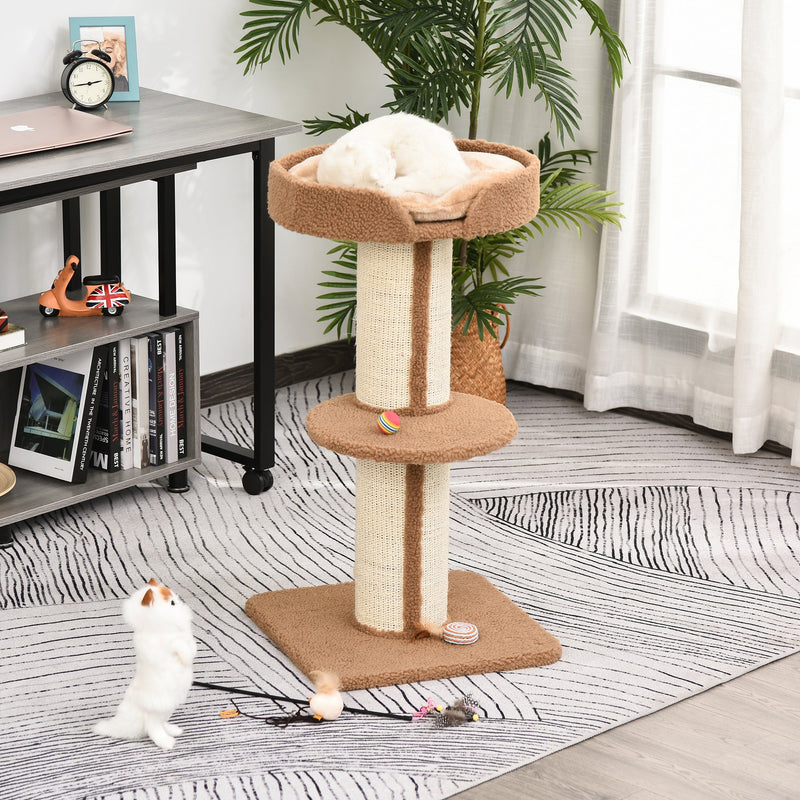 Cats 2-Tier Scratching Tree, Bed Brown