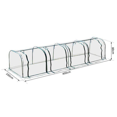 Greenhouse, Steel Frame, 400Lx100Wx80H Cm - Dark Green/Transparent