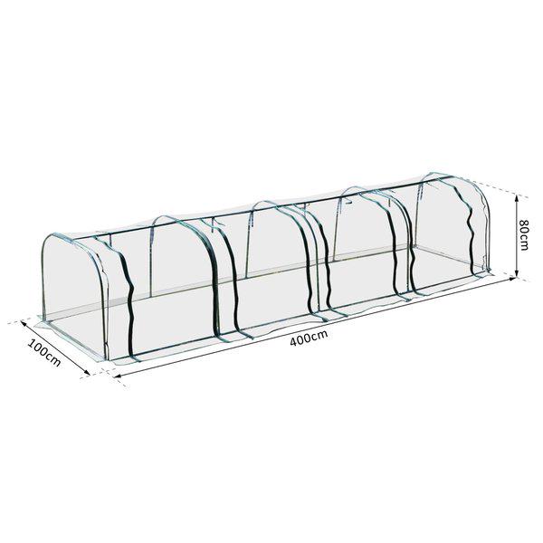 Greenhouse, Steel Frame, 400Lx100Wx80H Cm - Dark Green/Transparent