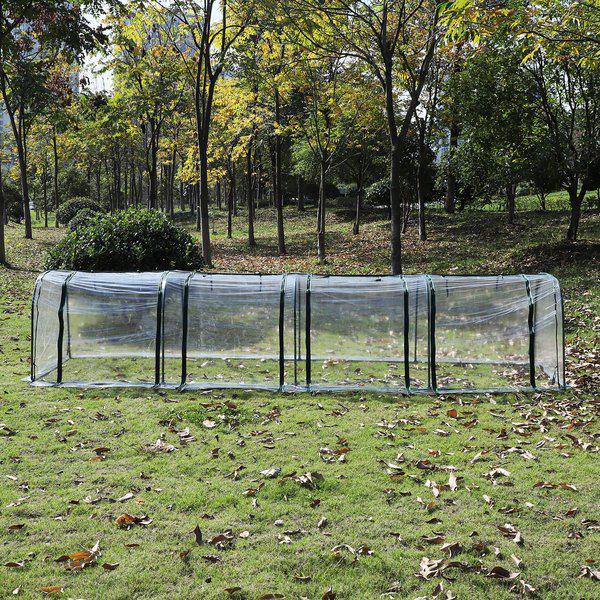 Greenhouse, Steel Frame, 400Lx100Wx80H Cm - Dark Green/Transparent