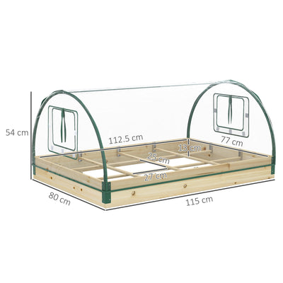 Outsunny Raised Bed with Greenhouse, Wooden Garden Planter Box with PVC Cover, Roll Up Windows, Dual Use for Vegetables, Plants, Natural Wood Effect