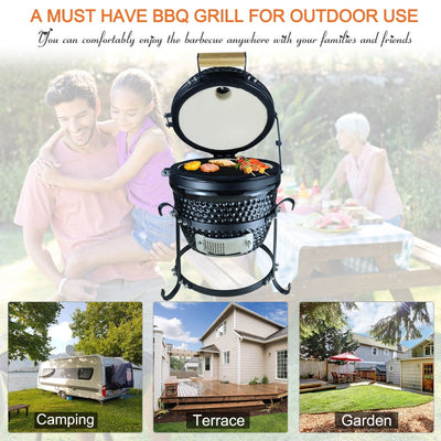 Outsunny Cast Iron Ceramic Kamado Charcoal BBQ Oven Black