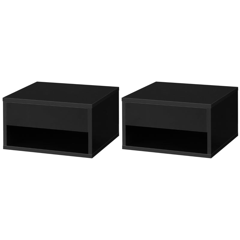 Set Of Two Floating Bedside Tables - High Gloss Black