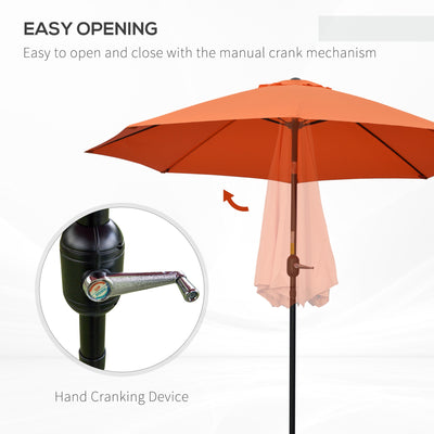 Outsunny 2.6M Patio Parasol Sun Umbrella, Tilt Shade Shelter Canopy with Crank 8 Ribs Aluminium Frame, Orange