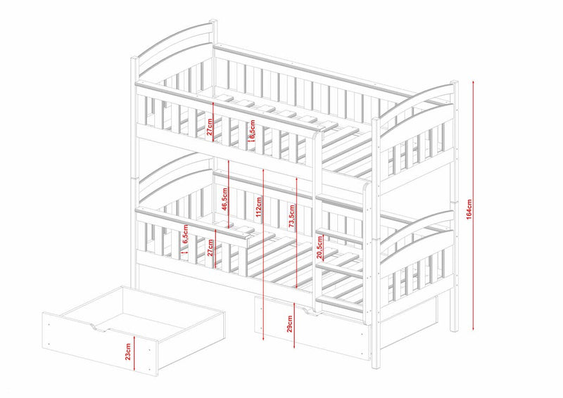 Wooden Bunk Bed Harry with Storage