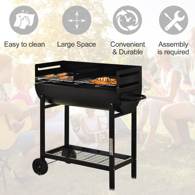 Outsunny Steel 2-Grill Charcoal BBQ W/ Wheels Black