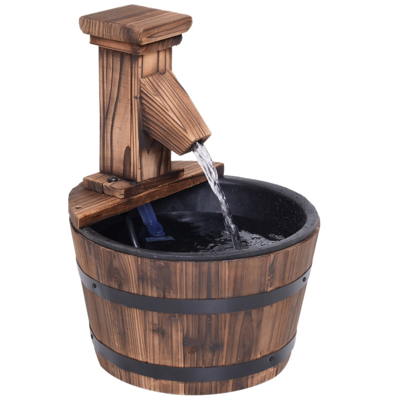 Wood Barrel Patio Water Fountain Garden Decorative Ornament Feature