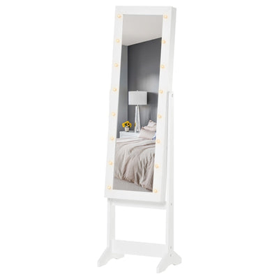 Free Standing LED Mirrored Jewelry Cabinet , White