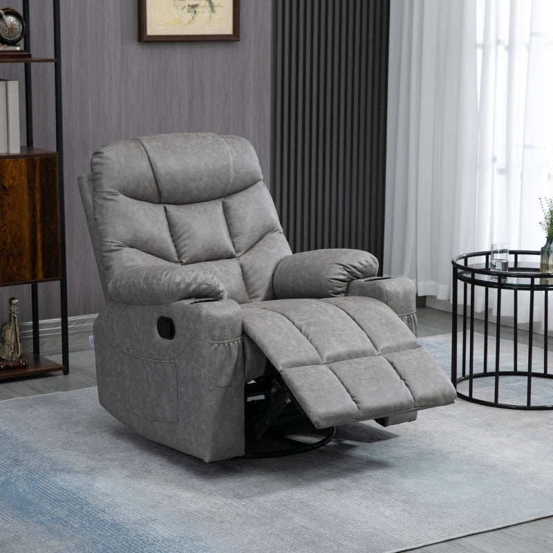 Faux Leather Reclining Armchair - Grey