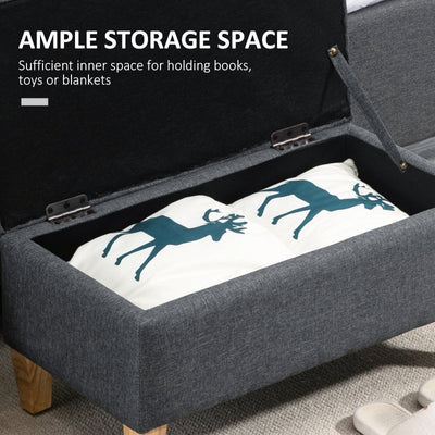 Linen-Look Storage Ottoman, With Padded Top - Grey