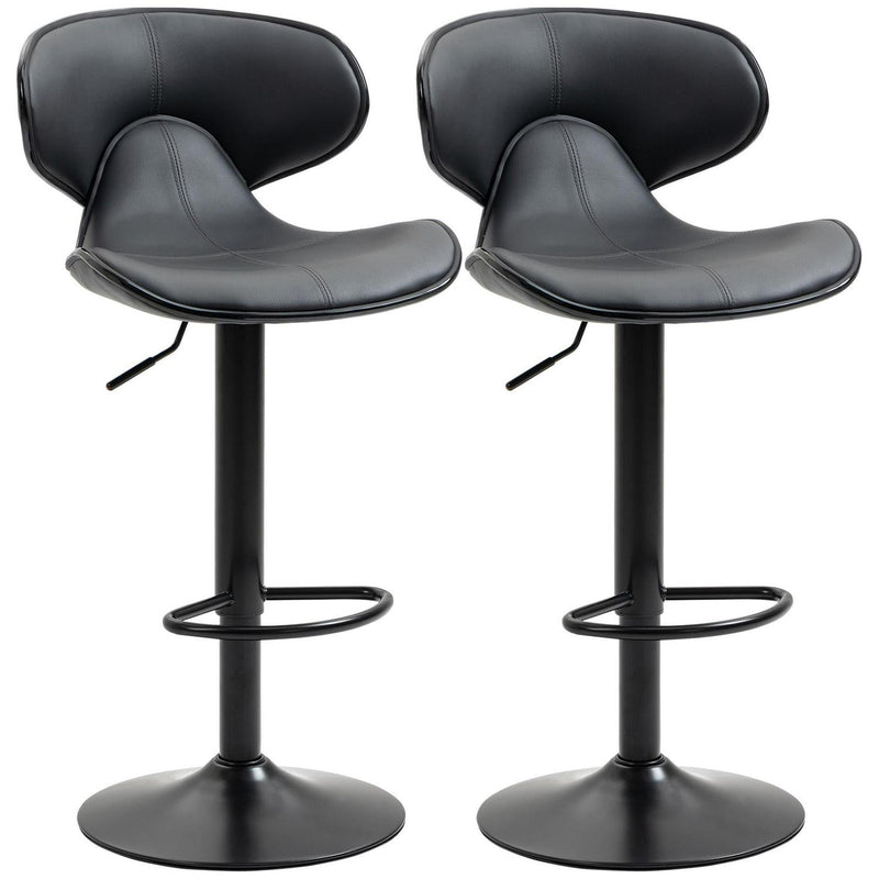 Set Of 2 Adjustable Kitchen Swivel Bar Stools - Grey