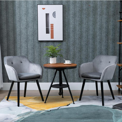 Set Of 2 Modern Dining Chairs, Upholstered Fabric Velvet-Touch Grey