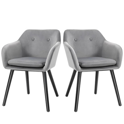 Set Of 2 Modern Dining Chairs, Upholstered Fabric Velvet-Touch Grey