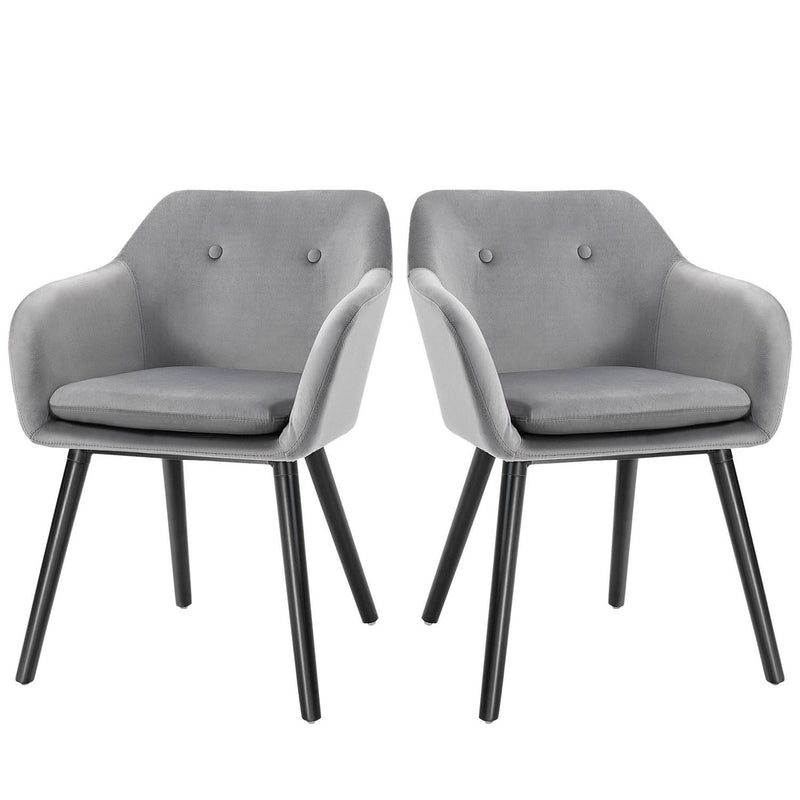 Set Of 2 Modern Dining Chairs, Upholstered Fabric Velvet-Touch Grey