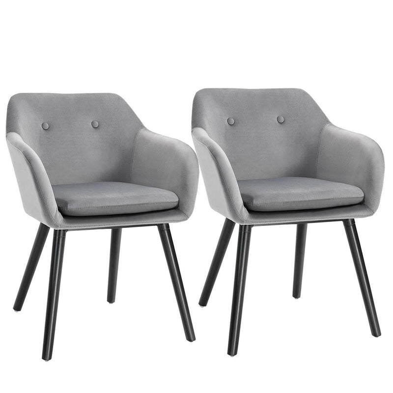 Set Of 2 Modern Dining Chairs, Upholstered Fabric Velvet-Touch Grey