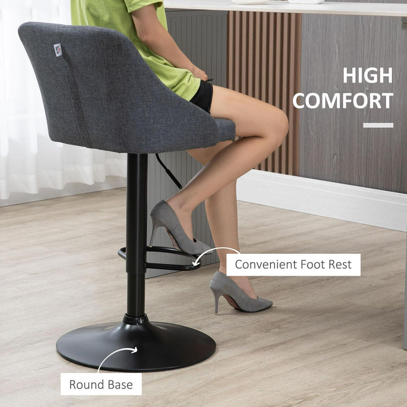 Set Of 2 Modern Adjustable Bar Stools - Dark Grey