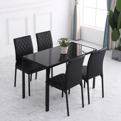 Set Of 4 Modern Dining Chairs Faux Leather Accent For Kitchen - Black