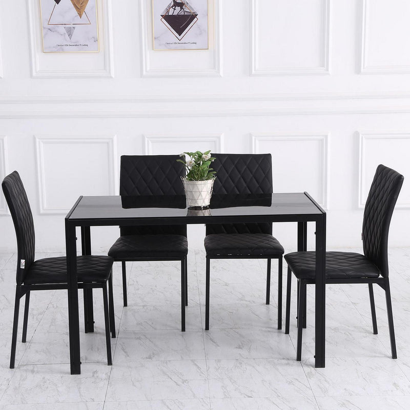 Set Of 4 Modern Dining Chairs Faux Leather Accent For Kitchen - Black