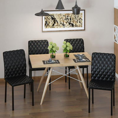 Set Of 4 Modern Dining Chairs Faux Leather Accent For Kitchen - Black