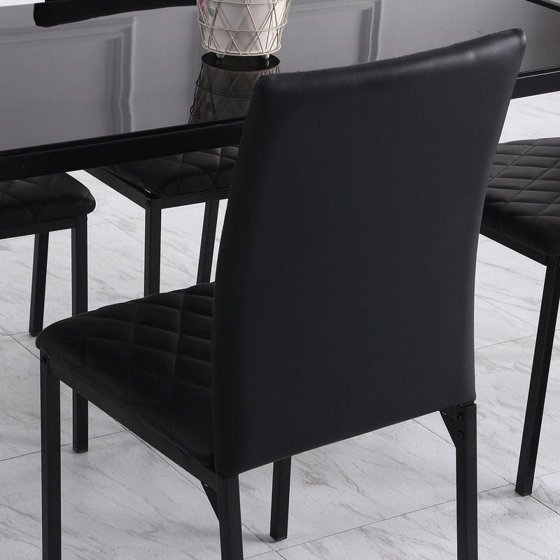 Set Of 4 Modern Dining Chairs Faux Leather Accent For Kitchen - Black