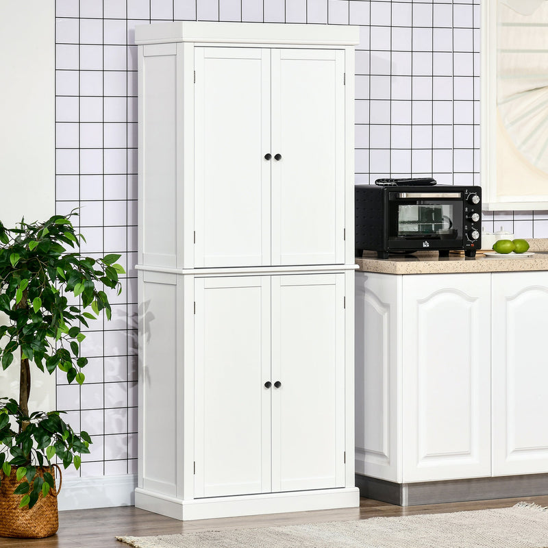 HOMCOM Freestanding Kitchen Cupboard with 4 Doors, Storage Cabinet with 6-Tier Shelving and 4 Adjustable Shelves, White