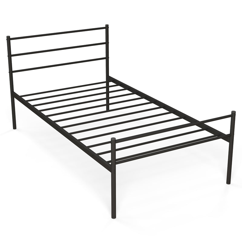 Estructura de cama individual de metal con listones de metal, color negro