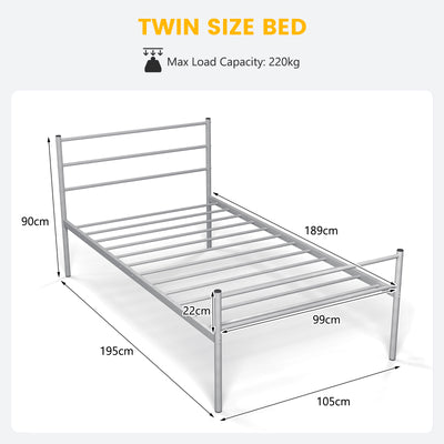 Estructura de cama individual de metal con láminas de metal, color plateado