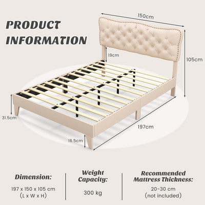 Double/King Size Bed Frame with Button Tufted Headboard-Double Size