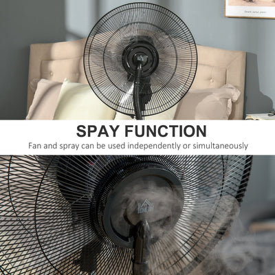 HOMCOM Pedestal Fan with Water Mist Spray, Humidifying Misting Fan, Standing Fan w/3 Speeds, 3.1L Water Tank Electric Mosquito Killer Jack, Black