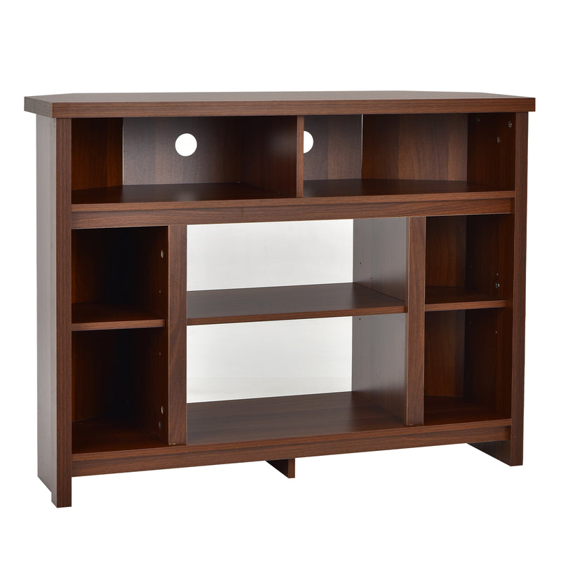 Mueble de TV universal de esquina de madera con gabinetes de almacenamiento y estantes ajustables - Café