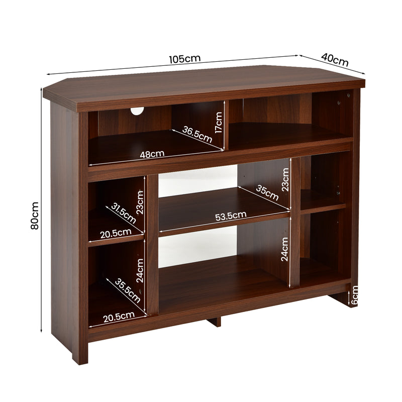 Mueble de TV universal de esquina de madera con gabinetes de almacenamiento y estantes ajustables - Café