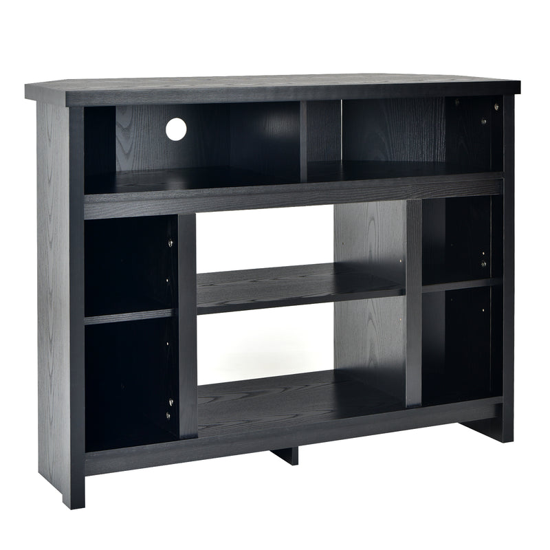 Mueble de TV universal de esquina de madera con gabinetes de almacenamiento y estantes ajustables, color negro